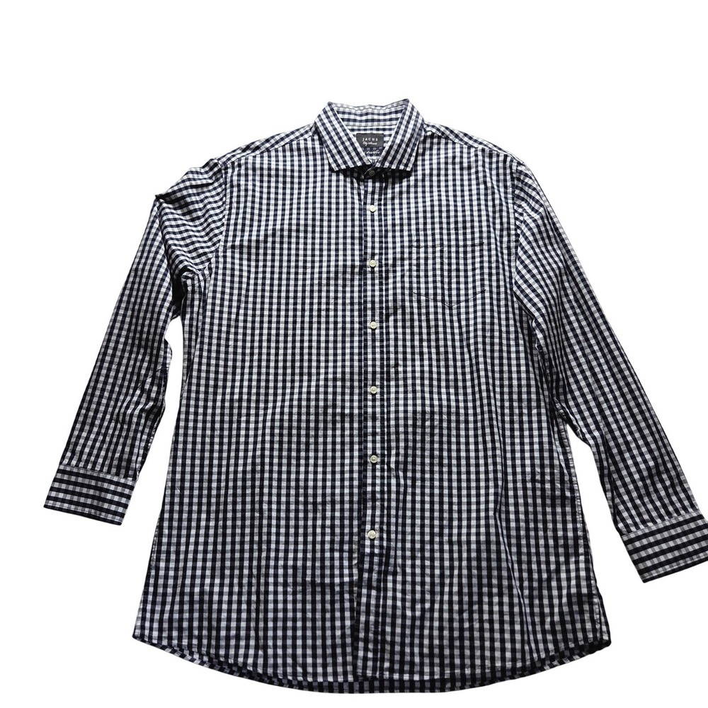 JACHS Shirt Mens 2XL Blue Check Cotton Long Sleeve Button-Up Casual Woven